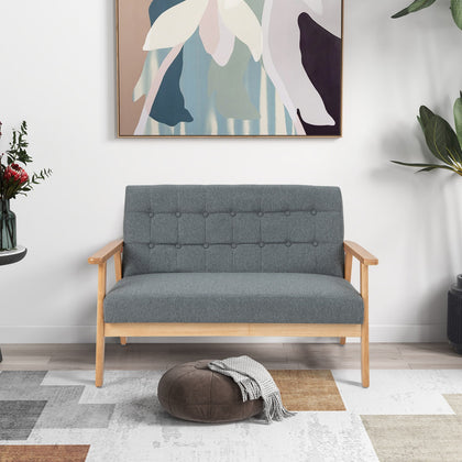 2-seat Cushioned Couch Linen Loveseat Sofa-Grey