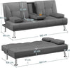 Sofa Bed Faux Leather 3 Seater Sofa Couch Living Bed Settee with Cup Holders