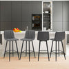 2 Faux Leather Bar Stools Grey with Stripe Padded Seat Metal Legs Kitchen Chairs