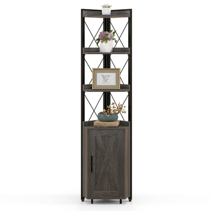 6-Tier Industrial Corner Shelf Wooden Corner Bookshelf 180cm Tall Storage Shelf