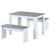 3Pcs Marble Look Dining Table and Chairs Set 2 Benches Kitchen Furniture Grey