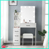 Vanity Dressing Table Set Makeup Desk Mirror & Stool Shelves 3 Color LED Lighted
