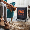 Free Standing Fireplace Flame Effect Electric Heater Log Burning Black