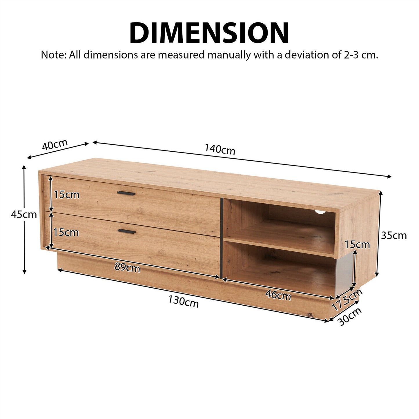 TV Stand Cabinet Entertainment Center Modern TV Unit with Drawer Storage Oak