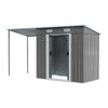 4/5/6/8/10FT Steel Garden Storage Shed Tool House with Side Canopy & 2 Air Vents