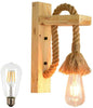 Industrial Steampunk Style Wooden Wall Light Hemp Rope Lamp Fixture Cafe Bar