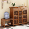 Hallway Shoe Cabinet & Bench Bamboo Wood 3 Doors Storage Sideboard Shoe Bench UK