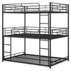 Metal Triple Bunk Bed Heavy Duty Triple Bed with 2 Ladders-Black