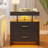 Bedside Table with Charging Station, High Gloss Nigtstand with LED Lights