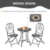 3 PCs Mosaic Tile Garden Bistro Set W/ Table and 2 Folding Chairs Patio Balcony