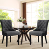 2x Dining Chairs Linen Fabric Studded Chairs Upholstered Accent Wooden Legs