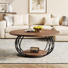 39.4'' Round Coffee Table, Industrial 2-Tier Circle Accent Table with Storage