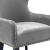 1PC Grey Dining Chairs Armchair High Back Velvet Upholstered With Wood Legs