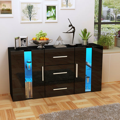 Modern Cabinet Sideboard Buffet Cupboards 3 Drawers 2 Doors with RGB LED Lights