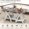 Coffee Table Farmhouse Rectangular 2 Tier Storage Shelf X Frame Living Room Home