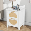 Rattan Wooden Bedside Tables Set of 2 Bedroom 2 Drawer Nightstand Side Tables