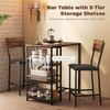 Bar Table Set 3 Piece Stools Shelves Industrial Dining Breakfast Table for Home