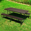 6ft Long 2 Benches & Tables Rattan Furniture Set Garden BBQ Picnic Table Chairs