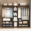 Open Wardrobe Wooden Clothes Rail Rack w/ Bottom&Top Shelf Garment Stand Corner