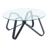 NEW Stylish 80cm Round Coffee Table with Tempered Glass Top and Black Metal Legs