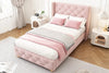 Luxury Upholstered Single Bed with Slatted Frame & Elegant Headboard Button Pink