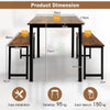 3 PCS Brown Dining Table Set Dining Table & 2 Benches Kitchen Space-Saving