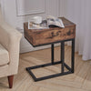 C-Shaped Sofa Side Table Vintage Coffee Snack Table Laptop Stand Drawer Bed End