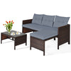 3PCS Outdoor Conversation Set Patio PE Rattan Sectional Sofa Table Furniture Set