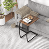GYMAX C Shaped Side Table Compact Sofa Side Table with Mesh Bag
