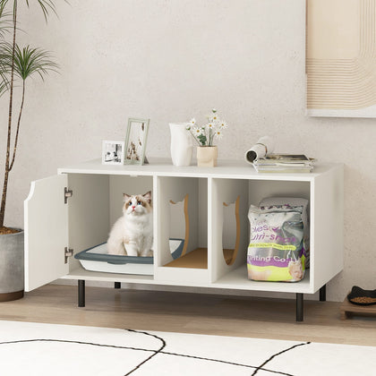 Large Hidden Cat Washroom Cat Litter Box Enclosure w/ Storage White