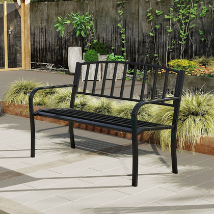 2-3-Persons Patio Bench Outdoor Metal Loveseat Chair-Black