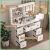 Large Makeup Desk with LED Lights Mirror 7 Drawers and 3 Light Colors White