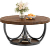 35.4" Round Coffee Table with 2 Tiers, Industrial Center Table for Living Room