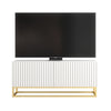 TV Unit 100cm Fluted Doors White Matt Gold Metal Base Modern Cabinet Stand