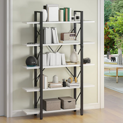 5-Tier Freestanding Bookshelf, Modern Open Display Storage Rack, White