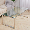 Modern Coffee Table Side Rectangle Table Tempered Clear Glass Table Metal Frame