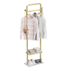 Gold Clothes Rack Corner Hanging Rail Coat Stand Mable Base with Shelf