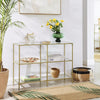 Modern Style Console Table with 3 Tier Shelf and Tempered Glass, Gold