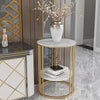 2 Tier Round Side Coffee Table with Gold Metal Frame Marble-Effect Top Sofa Room