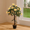 Artificial Yellow Rose Tree in Pot Fake Flower Plant Outdoor Home Office Decor