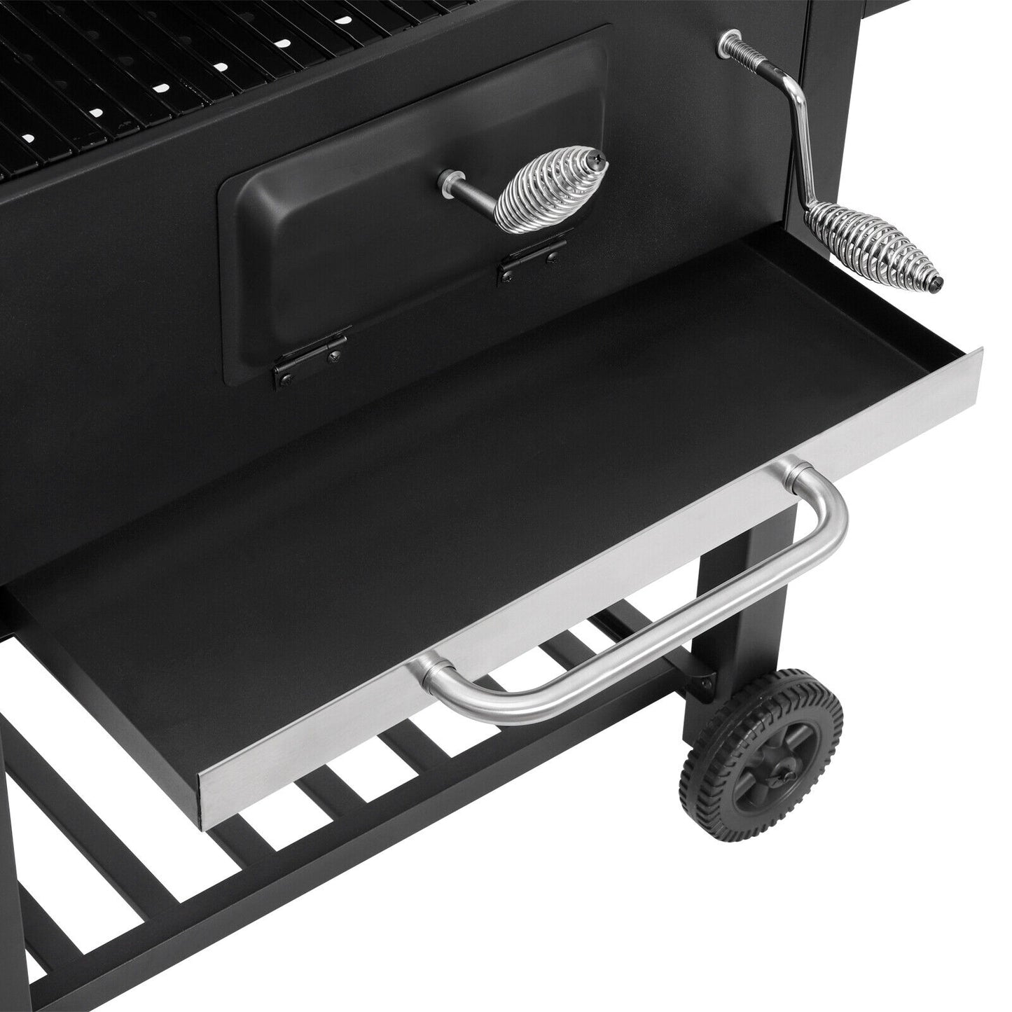 Garden Barbecue Grill Portable BBQ Trolley Grill with Thermometer Folding Shelf