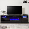 70" Black TV Stand Modern High Gloss & Electric Fireplace Unit Cabinet LED Light