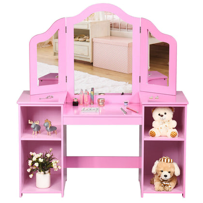 2 In 1 Vanity Table Kids Princess Makeup Table Children Dressing Table w/Mirror