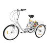 24" Adult Tricycle 6-Speed White 3 Wheel Bicycle Cruise Trike with Basket + Lamp