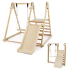 Kids 3-in-1 Foldable Wooden Climbing Toys w/Adjustable Swing Natural
