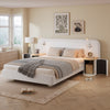 4ft6 Double Upholstered Bed With Wide Headboard & Bedside Tables, Velvet, Beige