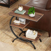 C Shaped End Table, 3 Tier Industrial Small Side Table Wood Bedside Table