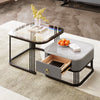 Nesting Coffee Table Side Table with Drawer High-Gloss Tabletop Square Set of 2