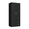 Black 2 Door 2 Drawer Wardrobe with Hanging Rail Wooden Clothes Storage Cupboard