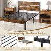 Metal Bed Frame Industrial Platform Bed Double Size-Brown